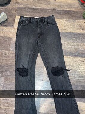 KanCan Black Washed Bootcut Jeans with Knee Rips